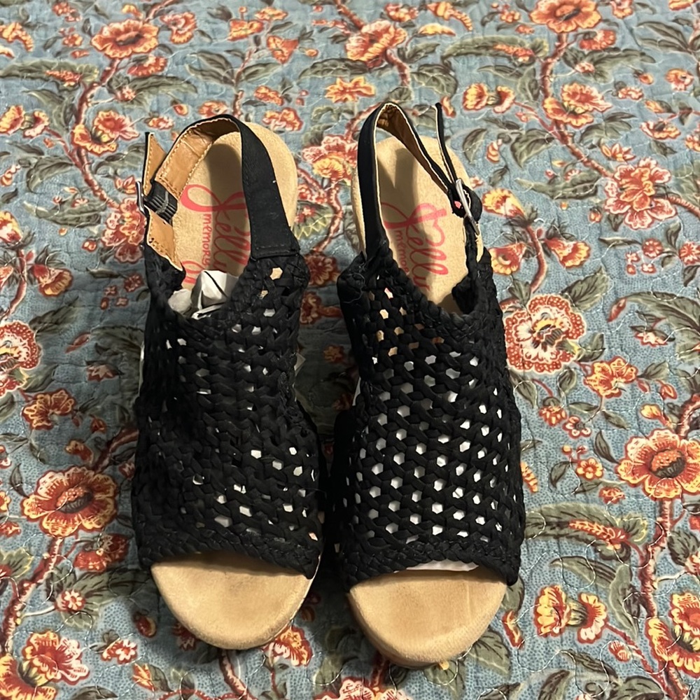 Jellypop Black Woven Wedges